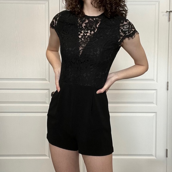 Dynamite Black Lace Backless Romper - Picture 2 of 7